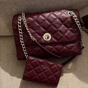 Kate Spade Deep Burgundy Quilted Shoulder Bag and Wallet